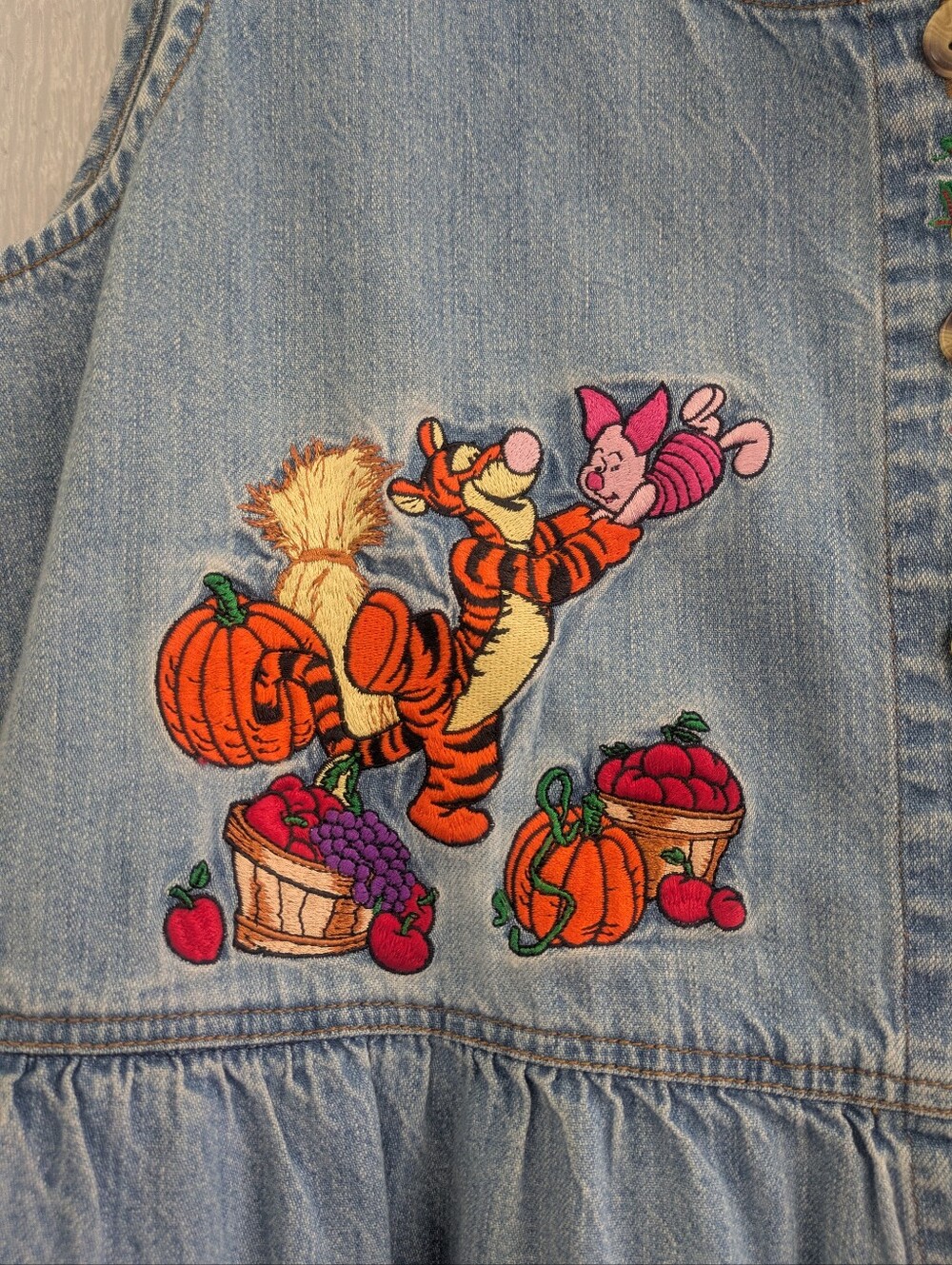 The Disney Catalog Vintage Fall Winnie the Pooh Denim Embroidered Button Dress - Picture 4 of 9